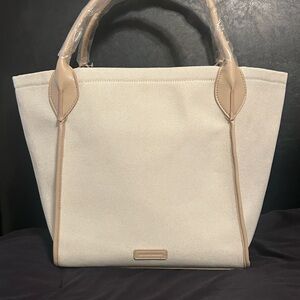 Antonio Melani Azura Cream Canvas Tote Bag with Tan Trim - Women's Handbag